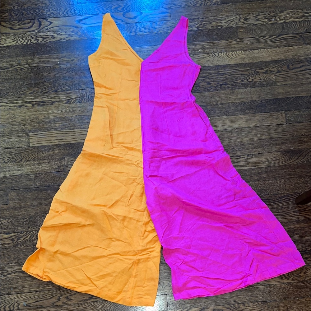Mixed Vibrant Orange and Pink Two-Tone Jumpsuit Size M